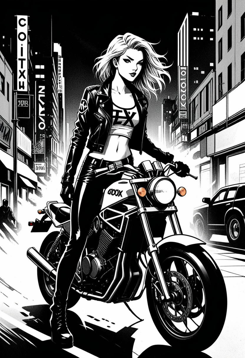 04488-1448739660-(bold lines_0.7), comic graphic novel style, high quality, 20-year-old girl, full body, casual clothing, on a (big_1.2) motorcyc.png